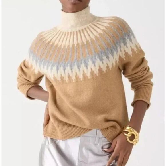 J.Crew Sweater Women X Small Brown Fair Isle Turtleneck Supersoft Yarn Apres Ski - Picture 1 of 10